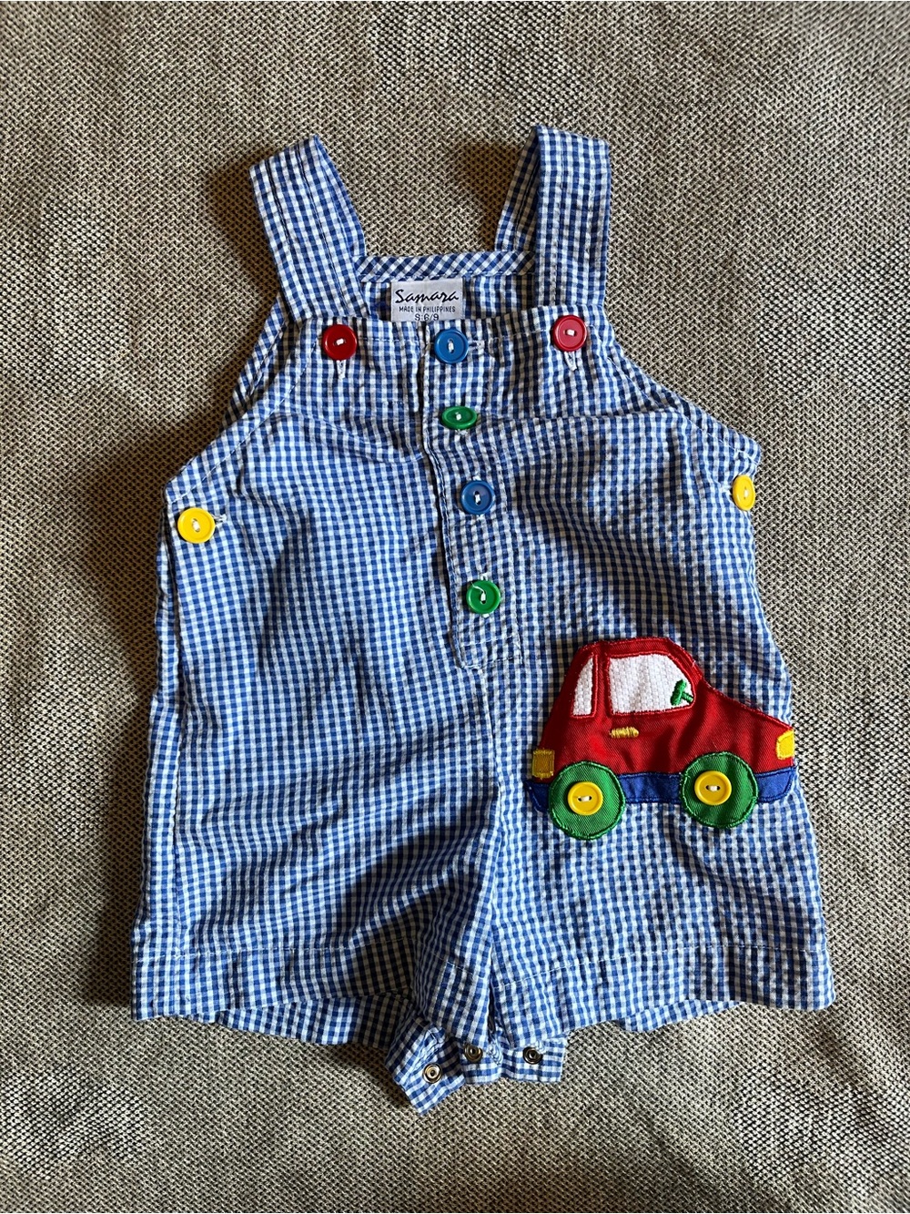 Samara 6-9 month baby boy blue checkered romper